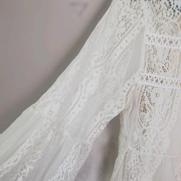 Altard State Crochet Lace Bell Sleeve Lined Top Ivory Sheer Boho Festival Large - Picture 10 of 16